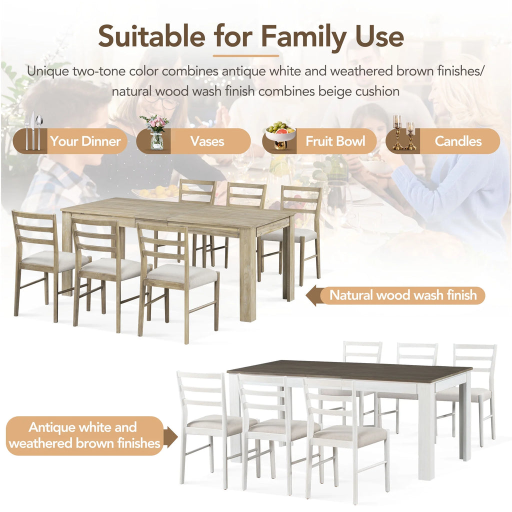 Farmhouse 7 Piece Dining Set Extendable Table with 12” Leaf and 2 Drawers J220