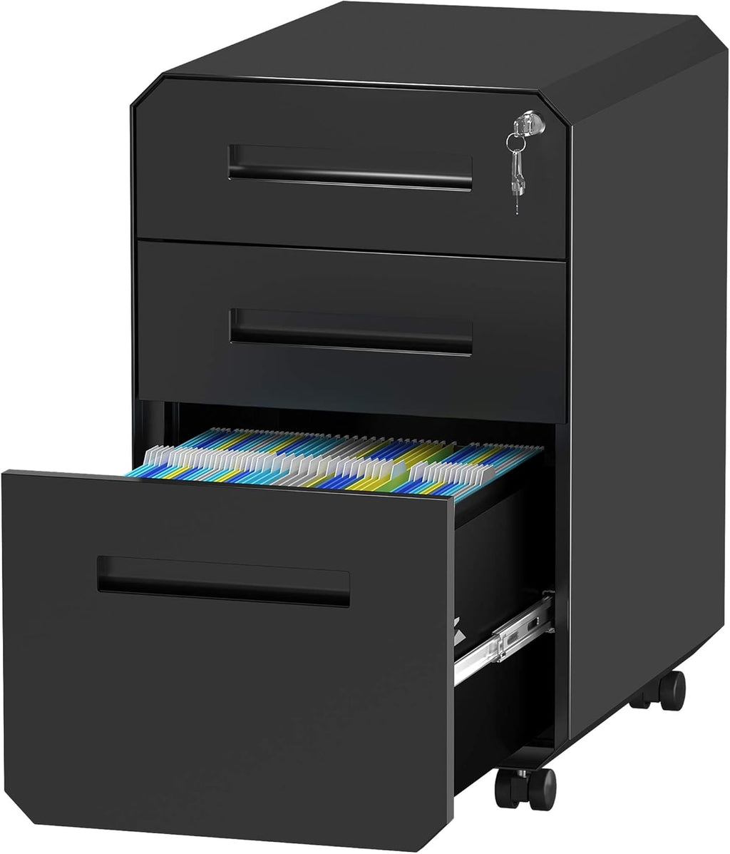 White 3-Drawer Metal Filing Cabinet with Lock S480