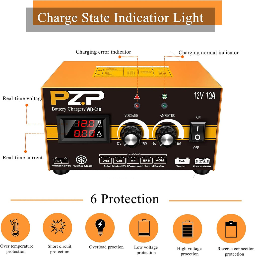 12 Volt 10A Smart Battery Charger with Adjustable Current and Voltage M761653