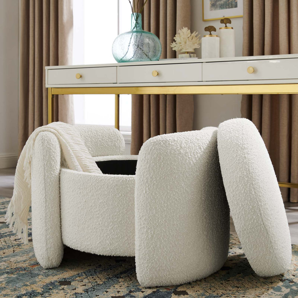 Ivory White Fabric Ottoman Accent Chair O66888