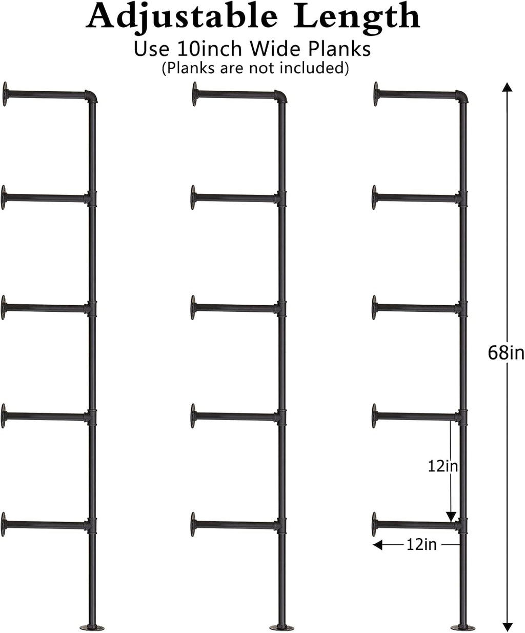 Industrial Iron Pipe Shelf Wall Mount 3 Pack of 5 Tier S1622
