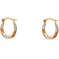 Oval Hoop Earrings Solid 14k Yellow White Rose Gold Diamond Cut Hollow 15 x 12 mm E810