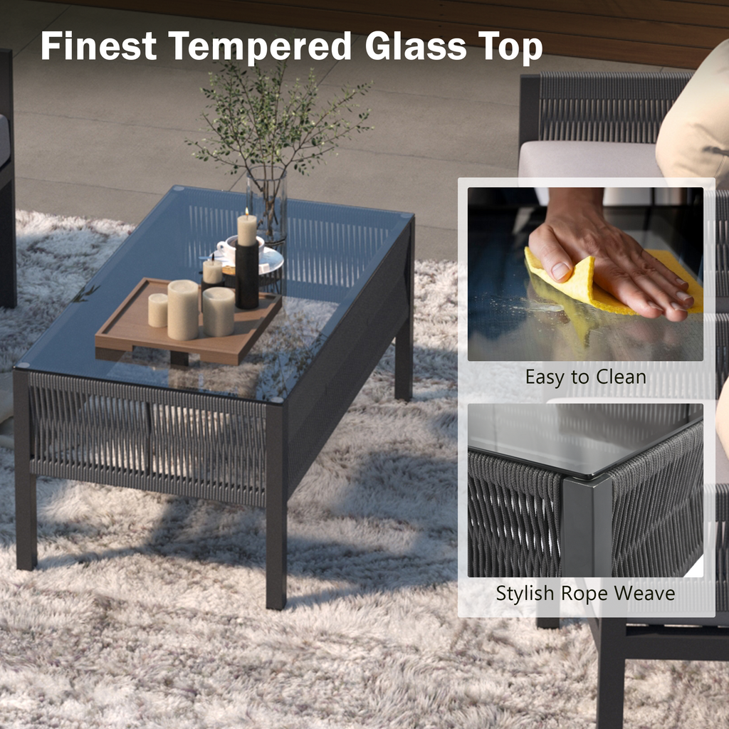 4PCS Outdoor Woven Rope Patio Furniture Set with Tempered Glass Tabletop G312548