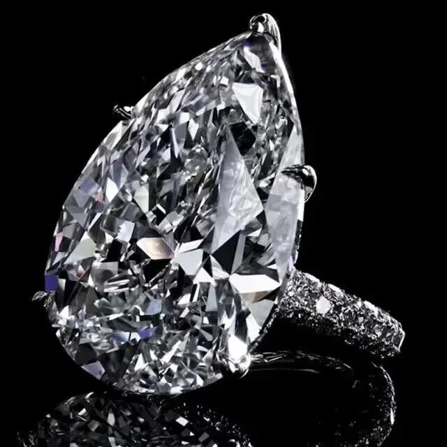 Pear Cut VVS1 Moissanite Hidden Halo Engagement Ring 14K White Gold Plated G269