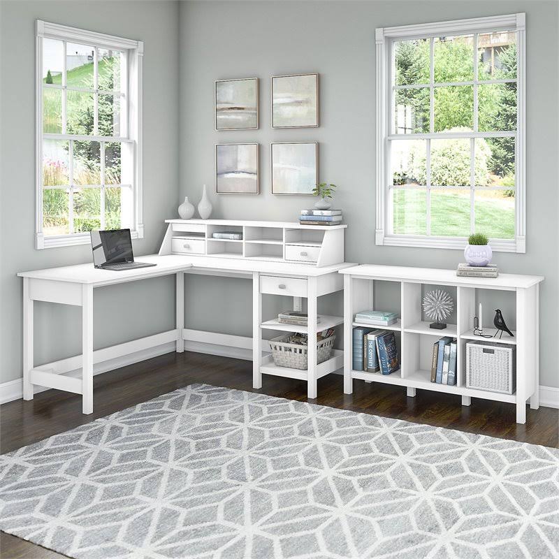 L Shaped Desk with Organizer and Bookcase S560