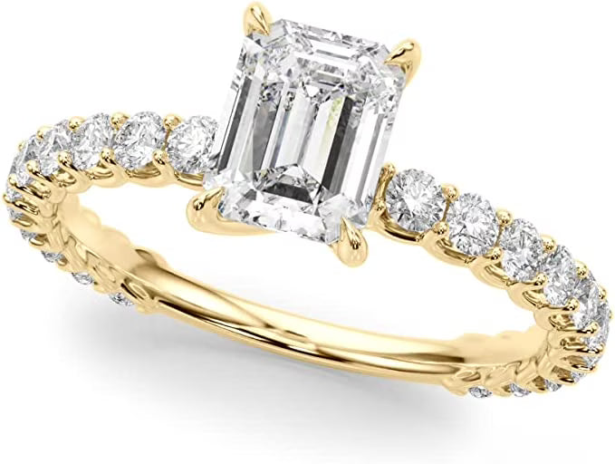 1.00 Carat Lab Grown Diamond Emerald Cut and Round Engagement Ring S2218