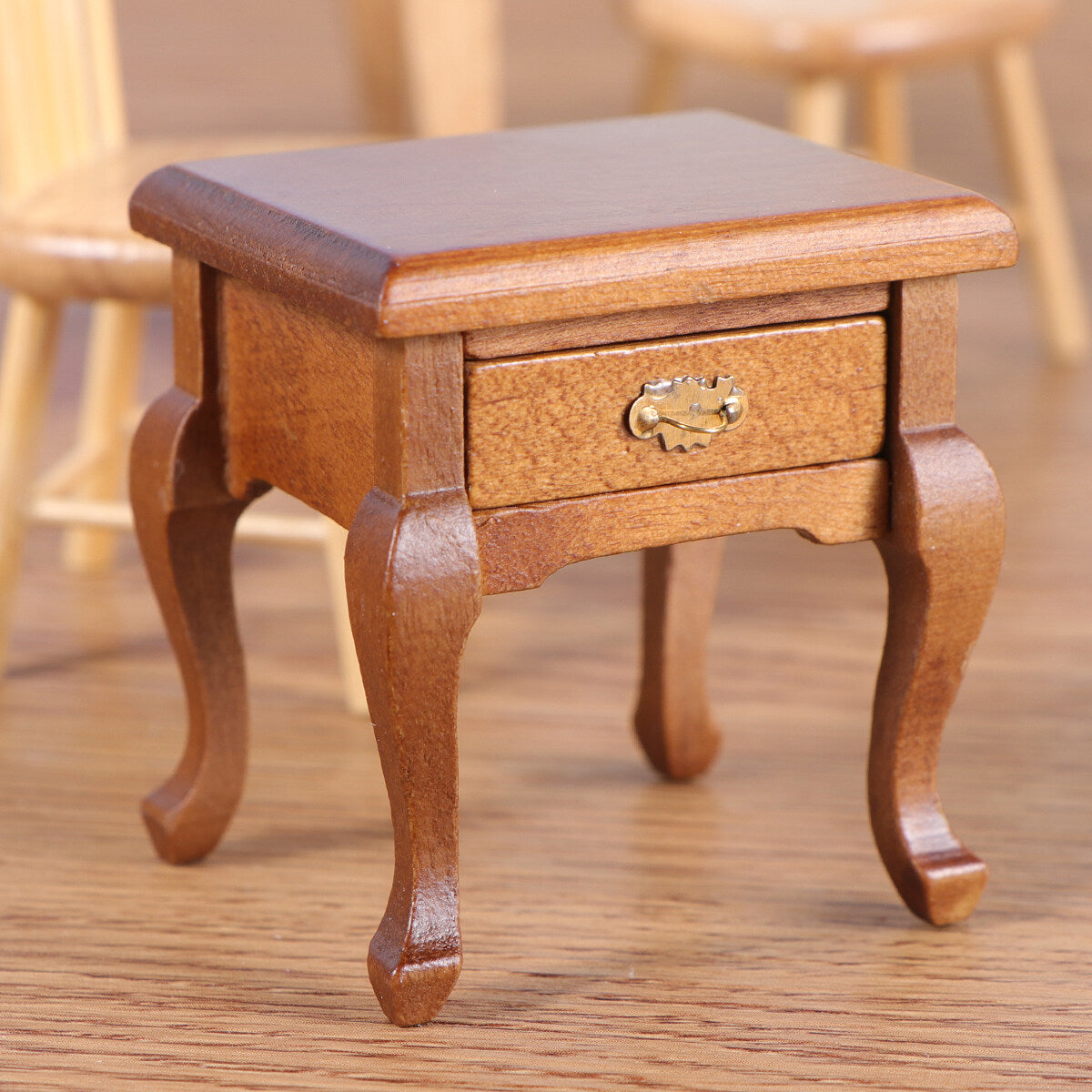 1:12 Walnut Color Wooden Bedside Table Miniature Furniture D714859