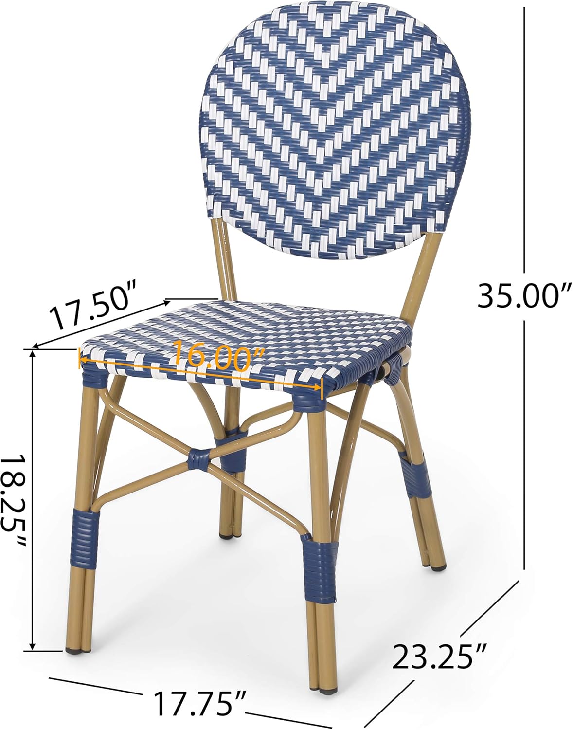 Navy Blue + White + Bamboo Finish Outdoor Bistro Chair B3031