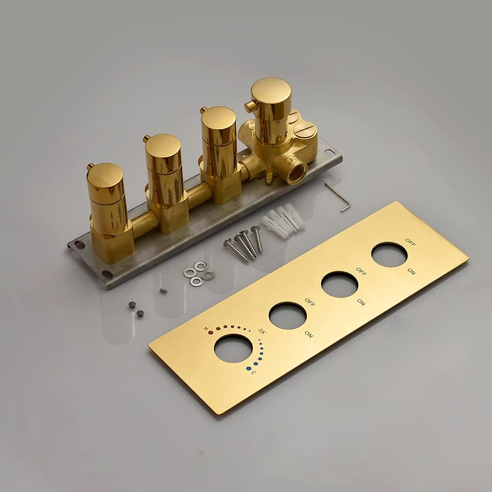 Polished Gold 12 Inch Brass Ceiling Mounted Thermostatic Rainfall Shower System Set B96161