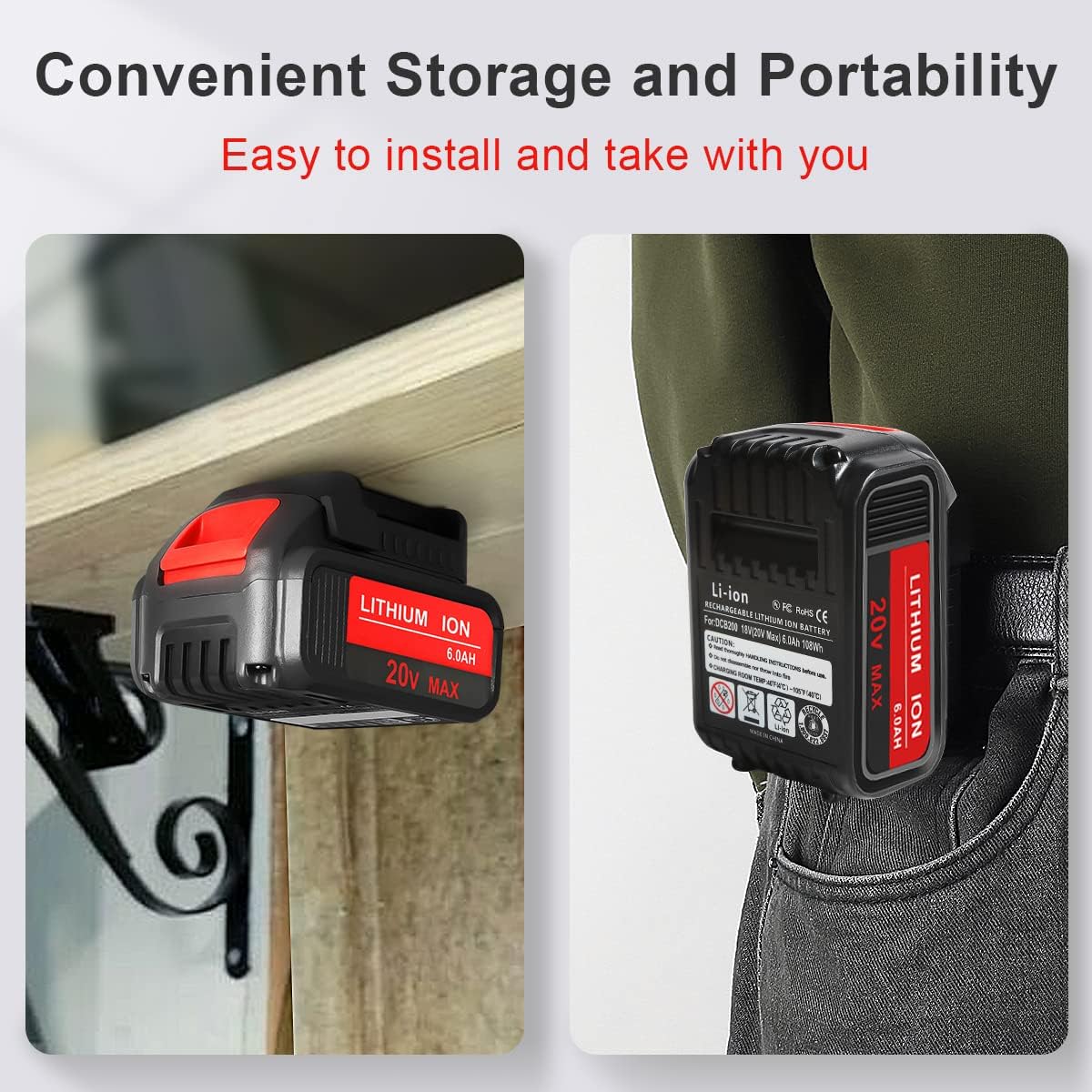 2 Packs 20V 6.0Ah Battery with LED Indicator Red K250286