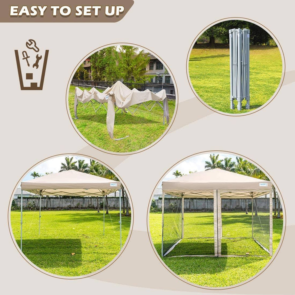 Tan Pop Up Canopy with Netting F671
