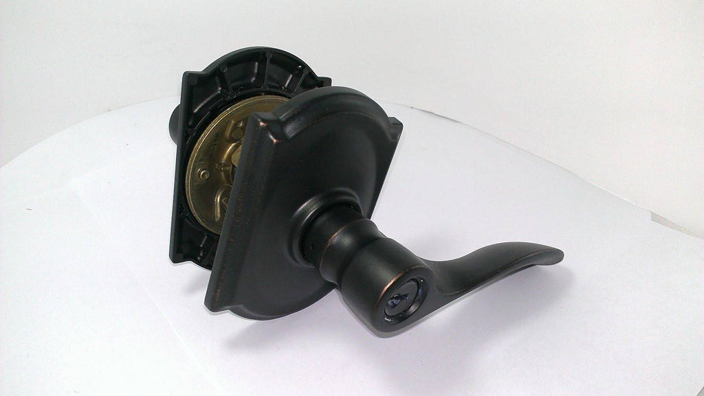 Champagne Camelot Rose Keyed Entry Lock with Latch and Strike, Aged Bronze Finish P9806