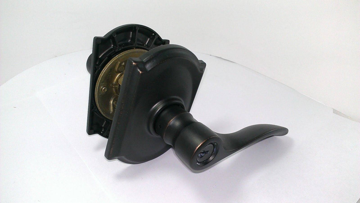 Champagne Camelot Rose Keyed Entry Lock with Latch and Strike, Aged Bronze Finish P9806
